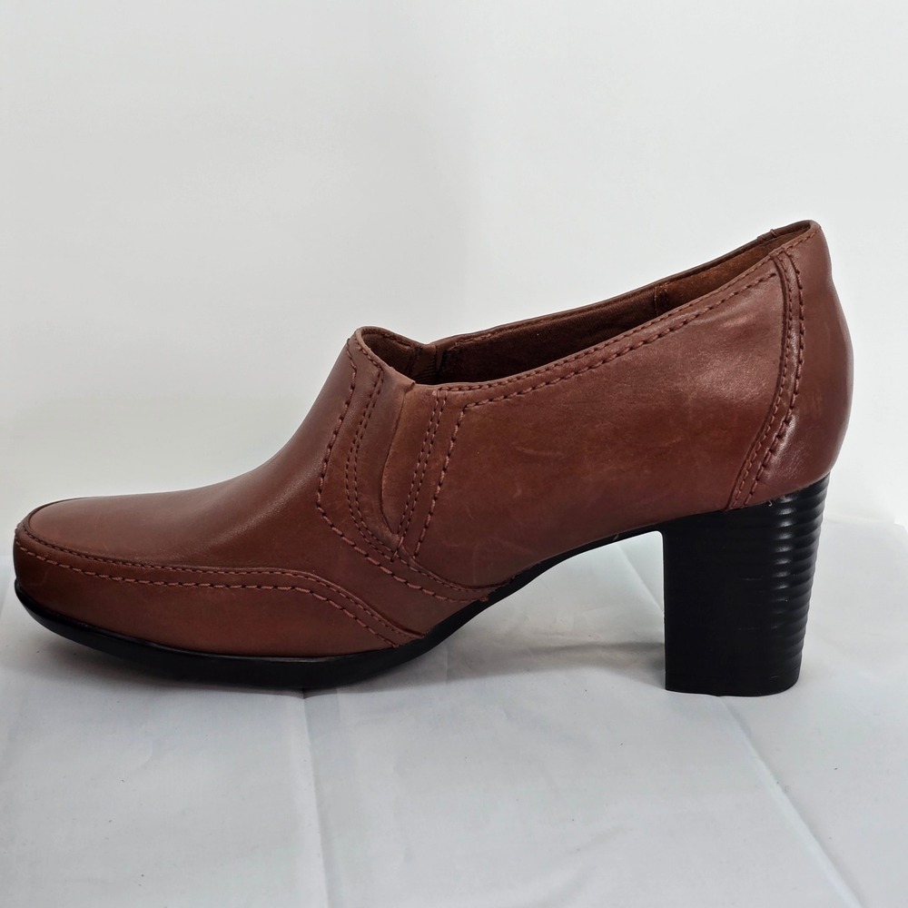 Clarks Bendables Womens Brown Leather Slip On Block Heel Shooties Pumps 9 - Picture 4 of 10